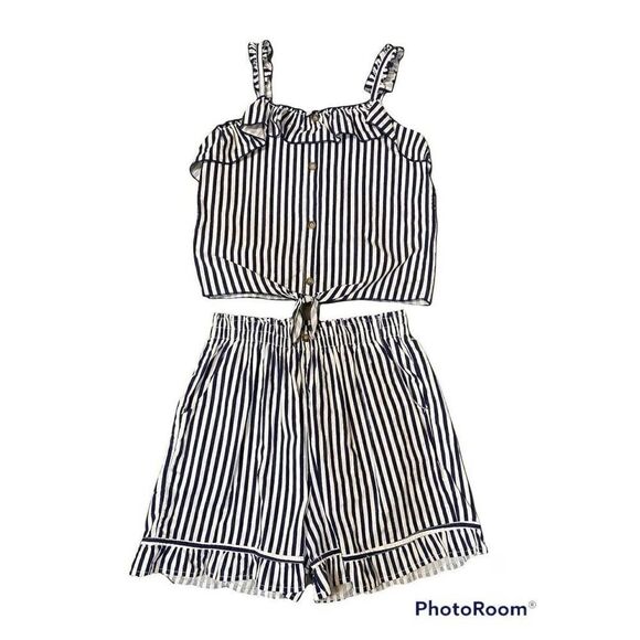 Poof Girl Girls' 2-Piece Striped Shorts Set Girls Large - Picture 1 of 10